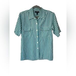 Silk house women’s green striped button down top size M